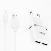 Сетевое зарядное устройство HOCO C12 2A 2USB с кабелем micro-USB (белое) — 1